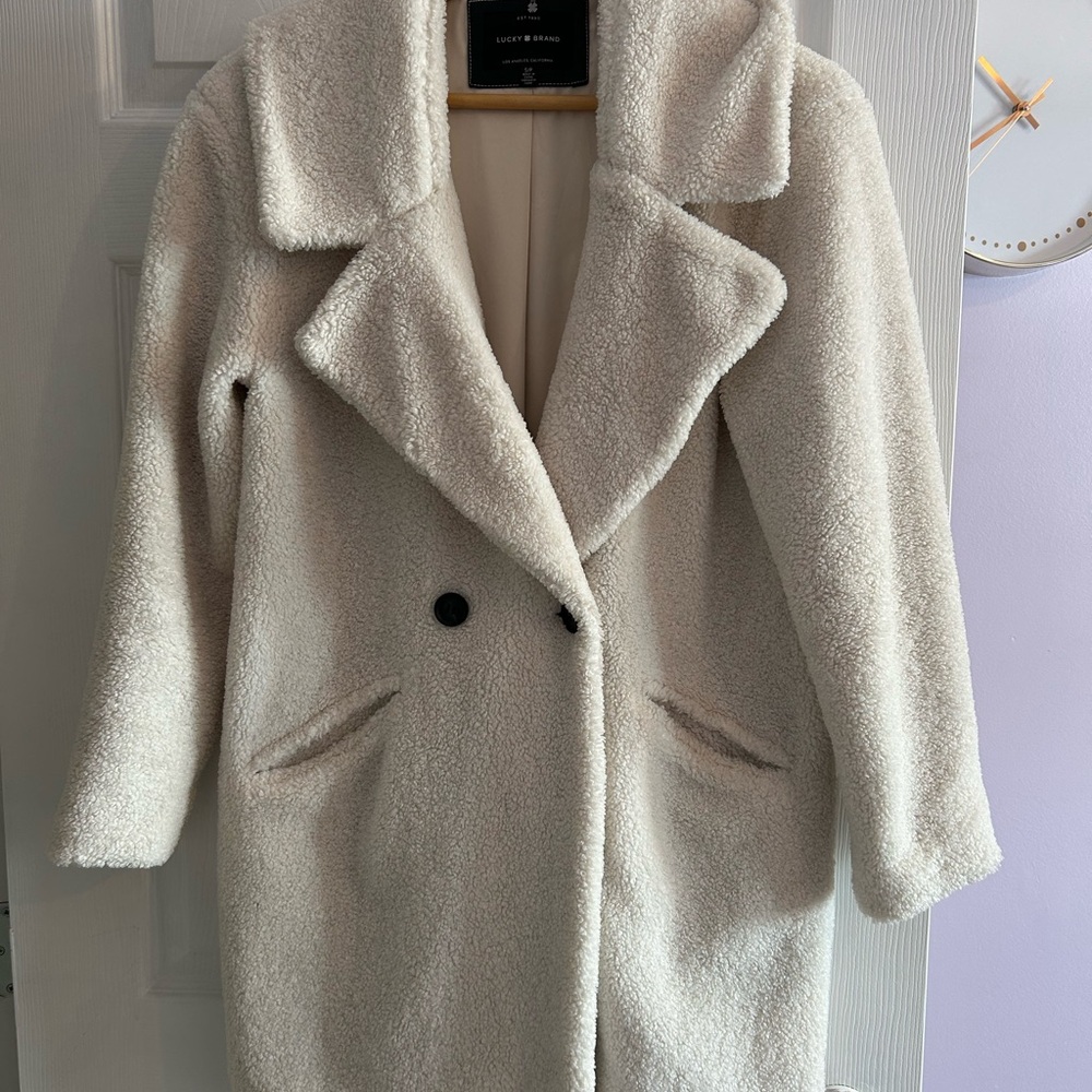 Lucky Brand Cream Teddy Jacket with Notched Lapel